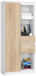 AKORD Bútorpolc - 1 ajtós, 2 fiókos szekrény, CLP rendszer, 80x180x35 cm, fehér/Dub Sonoma, önálló összeszerelés, ABS élekkel - Modern tárolási megoldás 7 polccal (RP0PREGR15BIASON)