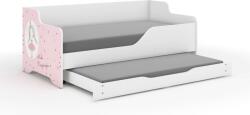  LILU pat pentru copii cu front laminat 160x80cm cu saltea și spațiu de depozitare lenjerie de pat extensibil cu saltea de 140x70 cm - prințesă
