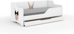  Pătuț pentru copii LILU cu front și lateral laminat 160x80cm cu saltea și spațiu de depozitare pentru lenjerie de pat - Iepure doamnă