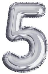  Maxee születésnapi léggömb, 5-ös szám, ezüst, 40 cm