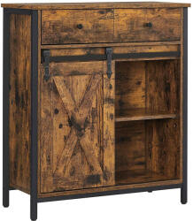 VASAGLE COBADO Ipari Tárolószekrény Csúszó Ajtóval Rusztikus Barna-Fekete