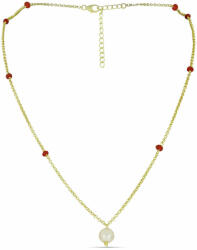  Arannyal Bevont Ezüst Nyaklánc Fehér Édesvízi Tenyésztett Gyönggyel és Madagaszkári Rubinnal, Y59300