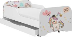 Wooden Toys MIKI gyerekágy 140x70cm matraccal és ágyneműtartóval - Szivárvány Unikornis
