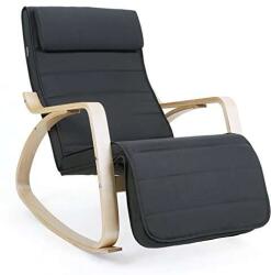 VASAGLE Hintaszék, relaxációs szék, 5 fokban állítható lábtartó, váz masszív nyírfából 55x80x91cm, Szürke (LYY10G)