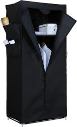  Vászon Tároló Szekrény 1 Cipzáras, Fekete 70x154x46cm Fém Csőváz, Vászon