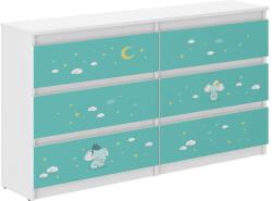  Ifjúsági 6 fiókos Komód 140cm - Elefánt - fehér-türkiz