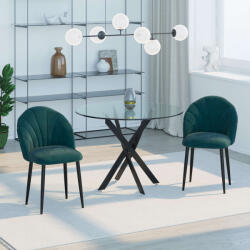 HomCom 2 db Ebédlőszék Szett, Kárpitozott Ívelt Háttámla Karfa Nélkül, 50 x 54 x 79 cm, Zöld