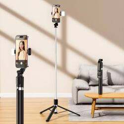 HARAHU Selfie stick cu stativ telescopic, control prin telecomandă și lumină R1S - L - 1, 7 m - Negru KP38018