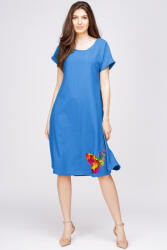 Pierino Rochie A line din in mercerizat si vascoza albastra, cu imprimeu fluture stilizat S/M