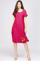 Pierino Rochie A line din in mercerizat si vascoza magenta, cu imprimeu fluture stilizat S/M