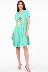Pierino Rochie A line verde menta din in mercerizat si vascoza, cu imprimeu grafic chip S/M