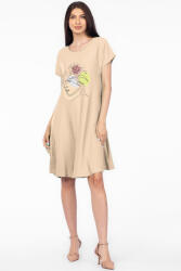 Pierino Rochie A line bej din in mercerizat si vascoza, cu imprimeu grafic chip S/M