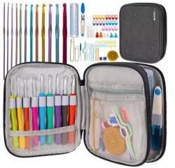 Ruhhy Horgolótű készlet 86 db, ergonomikus alumínium tűk tokban (00019456)