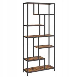 LEOBERT Loft stílusú, rusztikus barna-fekete könyvespolc 6 polccal, 80×30×180 cm (model_2264_1)