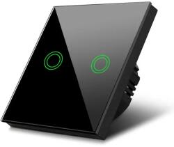 Maclean Érintős dupla keresztváltó fénykapcsoló, fekete üveg, LED, 86×86 mm (75789)