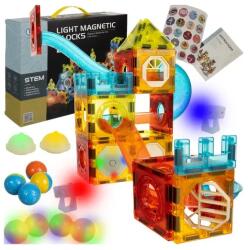 Kruzzel Mágneses Építőjáték Szett - Színes, Világító Elemekkel, 83 Darabos (00022684)