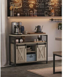 VASAGLE Vidéki Stílusú Tárolószekrény Tolóajtókkal Szürke-Fekete - pepita - 77 498 Ft