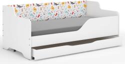  Pătuț pentru copii LILU cu laterale laminate 160x80cm cu saltea și spațiu de depozitare pentru lenjerie de pat - dinozauri colorați