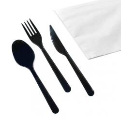  Újrah. evőeszköz Superior Fekete csom. kanál+villa+kés+szalvéta 12500059