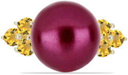  Arannyal Bevont Ezüst Gyűrű Lila színű Édesvízi Gyönggyel és Ural Citrinnel, Y59068/62