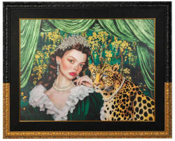  Leopárd és Hölgy Festmény - Gyöngyök - 150x120 cm (KHM-KH1501100250)