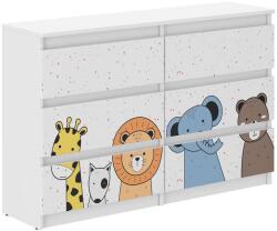  Ifjúsági 6 fiókos Komód 120cm - Állatok - fehér