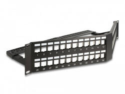 Delock 19 Keystone Patch Panel 48 port húzásmentesítővel, 2U ferde fekete
