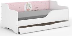  LILU pat pentru copii cu laterale laminate 160x80cm cu saltea și spațiu de depozitare pentru lenjerie de pat - prințesă