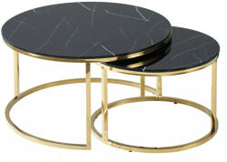 Signal Muse Luxury Márvány Hatású Dohányzóasztal Szett Edzett Üveg Fekete/Arany (MUSECZMAZL)