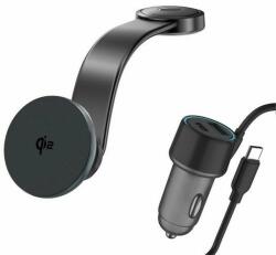 4smarts indukciós autós töltő 15W + autós szivargyújtó töltő 1xUSB és 1x Type-C csatlakozással és Type-C kábellel - szürke