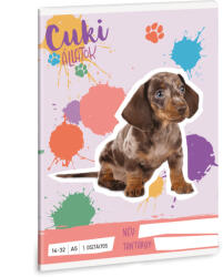 Ars Una Cuki állatok tűzött füzet A/5, 32 lap vonalas 1. osztály (14-32), kutya, harlekin tacskó, 2025 (ARS-53584960)
