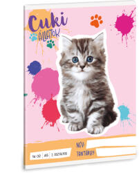 Ars Una Cuki állatok tűzött füzet A/5, 32 lap vonalas 2. osztály (16-32), perzsa cica (macska), 2025 (ARS-53594983)