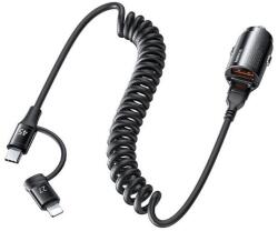 REMAX RUICHY încărcător auto priză USB (45W, încărcător rapid PD + bobină fixă Type-C - cablu Lightning) NEGRU (RCC356)