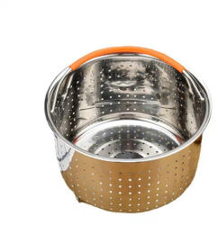 Izibizi Cos pentru prajit si gatit la aburi Izibizi SSST-IZB-06, 3.2 L, Maner detasabil, Separator, Inox/Portocaliu (SSST-IZB-06)