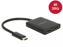 Delock Elosztó USB Type-C Csatlakozóval, DP Alternatív Mód Támogatás, - 2 Db HDMI Csatlakozó, 4K 30