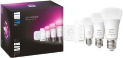 Philips RGB LED 3 db-os izzó csomag, Wi-Fi, Bluetooth, Zigbee, A60, E27, 9W (75W), 806-1100 lm, fehér és színes fény + Hue Bridge konzol + kapcsoló