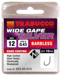 Trabucco Wide Gape Silver 12 Lapkás, Szakáll Nélküli Horog 15db (023-65-012)