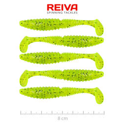 Reiva Zander Power Shad 8cm 3, 18gr 5db/cs (Fluo Zöld Flitter II. ) Plasztik csali (9901-803)