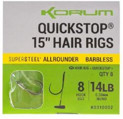 Korum 38cm Big Fish Hair Rigs W Quickstops Size 8 Füles Szakáll Nélküli Monofil Előkötött Horog (K0310052)