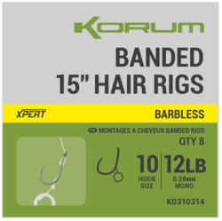 Korum Banded Hair Rigs 12 Barbless Szakáll Nélküli, Füles Monofil Előkötött Horog 8db (K0310315)