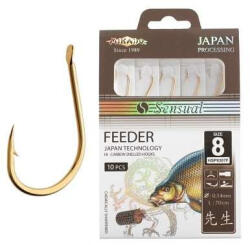 Mikado Sensual Feeder 6 Arany Lapkás Szakállas Előkötött Horog 10db (HSP9307F6G-016)