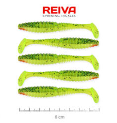 Reiva Zander Power Shad 8cm 3, 18gr 5db/cs (Zöld-Narancs Flitter) Plasztik csali (9901-846)