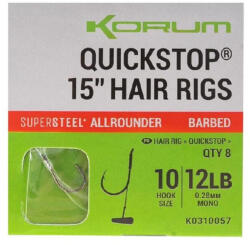 Korum 38cm Big Fish Hair Rigs W/Quickstops Size 12 Füles Szakállas Monofil Előkötött Horog (K0310058)