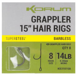 Korum Grappler Hair Rigs 38cm 8 Szakáll Nélküli Füles Monofil Előkötött Horog (K0310158)