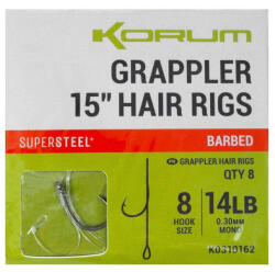 Korum Grappler Hair Rigs 38cm 8 Szakállas Füles Monofil Előkötött Horog (K0310162)