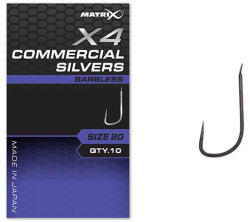 Matrix X4 Commercial Silvers 20 Barbless Lapkás, Szakáll Nélküli Horog 10db (GHK178)