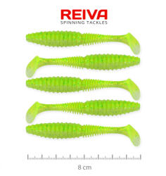 Reiva Zander Power Shad 8cm 3, 18gr 5db/cs (Fluo Zöld Flitter I. ) Plasztik csali (9901-842)