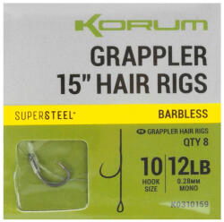 Korum Grappler Hair Rigs 38cm 10 Szakáll Nélküli Füles Monofil Előkötött Horog (K0310159)