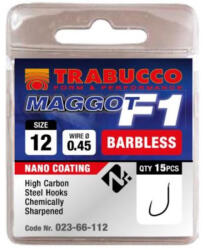Trabucco F1 Maggot 12 Lapkás, Szakáll Nélküli Horog 15db (023-66-112)