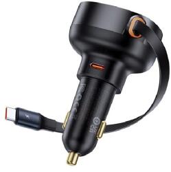 Baseus ENJOYMENT PRO autós töltő Type-C aljzat (60W, PD gyorstöltő 3.0 + lapos Type-C kábel) FEKETE